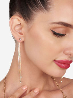 Zaveri Pearls - Gold Tone Austrian Diamonds Chain Fringe Party Drop Earring-Zpfk16139