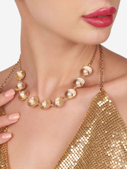 Zaveri Pearls - Gold Tone Contemporary Classy Pearl Shell Necklace-Zpfk16144