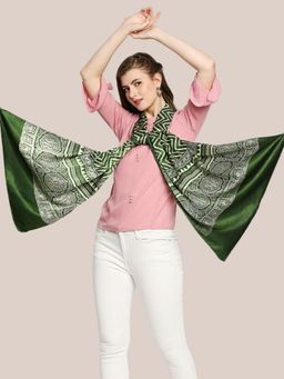 Dupatta Bazaar - Women's Ajarakh zig zag Mushru print stole cum dupatta