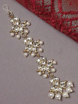 OOMPH - Gold Tone Kundan & Pearls Lotus Design Wedding Delicate Maang Tikka