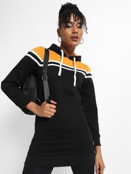 PINACOLADA - Womens Multicolour Colourblock Hoodie Dress With Ribbed Hem