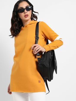 PINACOLADA - Womens Mustard Yellow Pullover Hoodie With Contrast Stripe Sleeves