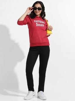 Campus Sutra - Womens Red Caffeine Queen Hoodie With Kangaroo Pockets