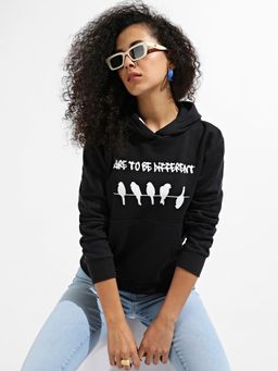 Campus Sutra - Womens Black Dare To Different Hoodie With Ribbed Hem