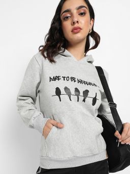 Campus Sutra - Womens Light Grey Dare To Different Hoodie With Ribbed Hem