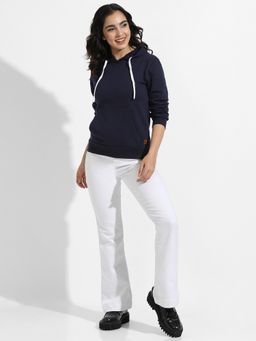 PINACOLADA - Womens Navy Blue Pullover Hoodie with Kangaroo Pockets