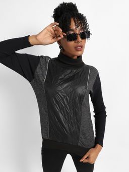 Campus Sutra - Womens Black Pullover Sweatshirt With Quilted Details