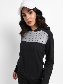 Campus Sutra - Womens Black Pullover Hoodie With Mesh Details