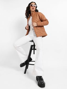 Campus Sutra - Womens Brown Quilted Puffer Jacket With Zip Closure