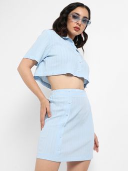 PINACOLADA - Womens Solid Light Blue Co Ord (Set of 2)