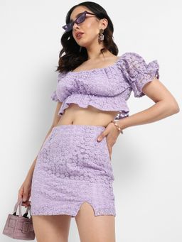 PINACOLADA - Womens Lavender Cropped Self Design Co Ord (Set of 2)
