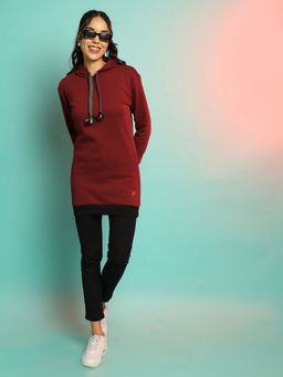 PINACOLADA - Womens Maroon Hoodie Dress with Contrast Hem