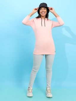 PINACOLADA - Womens Baby Pink Hoodie Dress with Cold Shoulder