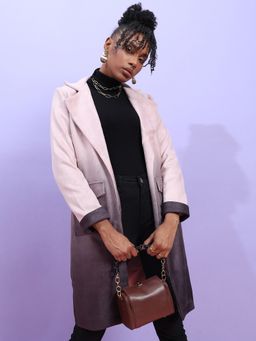 Campus Sutra - Womens Pink & Purple Ombre Long Overcoat With Flap Pocket