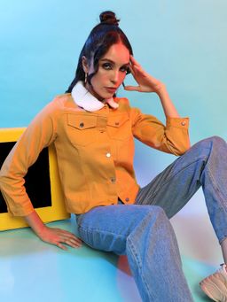 Campus Sutra - Womens Yellow Front Button Jacket With Fur Details