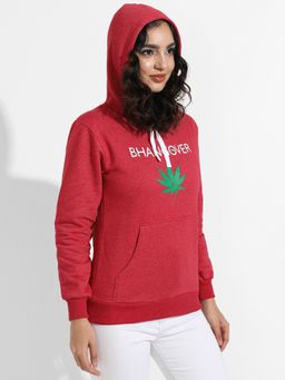 Campus Sutra - Womens Maroon Bhangover Hoodie With Ribbed Hem