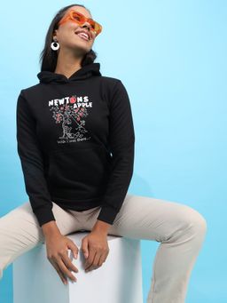 Campus Sutra - Womens Black Newton Hoodie With Kangaroo Pockets