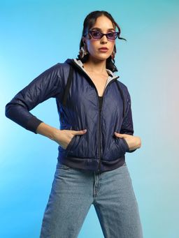 Campus Sutra - Womens Electric Blue Quilted Puffer Jacket With Zip Closure