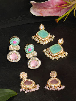 Zaveri Pearls - Combo Of 3 Multicolor Stones Embellished Ethnic Drop Earrings