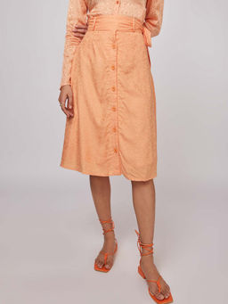 Not So Pink - Peach Front Button Flared Skirt