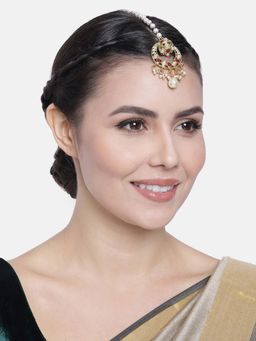 Peora - Gold Plated Kundan Pearls Chandbali Necklace Earring Maangtikka Jewellery Set