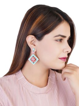 Estele - Rhodium Plated Oxidised Geometric Pattern Designer Earrings for Girls/Women