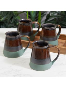 HomeTown - Fiesta Studio Pottery Earthen Coffee Mug Set Of 4 In Multi Colour