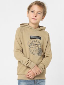 Jack & Jones Junior - Boys Brown Graphic Print Hooded Sweatshirt