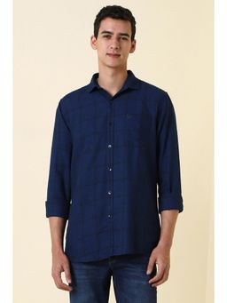 Allen Solly - Men Navy Custom Fit Check Full Sleeves Casual Shirt