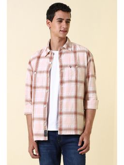 Allen Solly - Men Pink Slim Fit Check Full Sleeves Casual Shirt