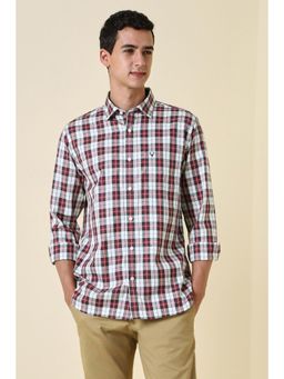 Allen Solly - Men Red Sport Fit Check Full Sleeves Casual Shirt