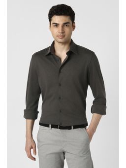 Peter England - Men Grey Slim Fit Solid Full Sleeves Casual Shirt