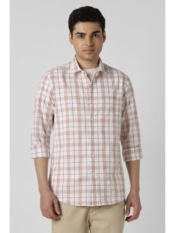 Peter England - Men Beige Slim Fit Check Full Sleeves Casual Shirt