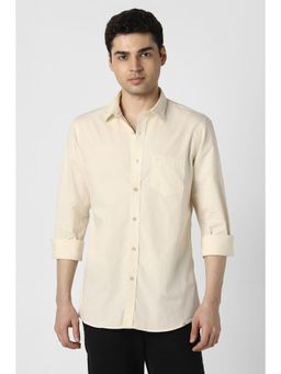 Peter England - Men Beige Slim Fit Solid Full Sleeves Casual Shirt