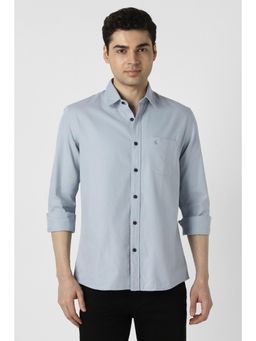 Peter England - Men Light Blue Slim Fit Textured Full Sleeves Casual Shirt