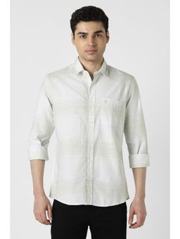 Peter England - Men Grey Slim Fit Check Full Sleeves Casual Shirt