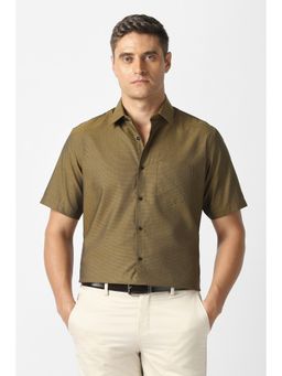 Van Heusen - Men Olive Textured Half Sleeves Wedding Shirt