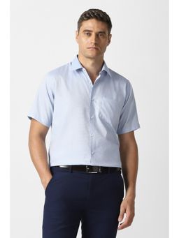 Van Heusen - Men Light Blue Textured Half Sleeves Wedding Shirt
