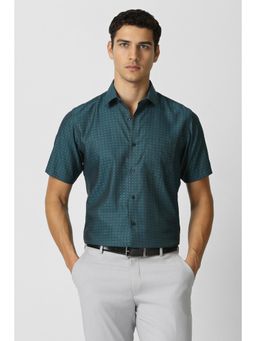 Van Heusen - Men Green Textured Half Sleeves Formal Shirt