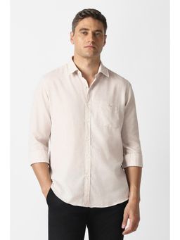 Van Heusen - Men Beige Textured Full Sleeves Casual Shirt