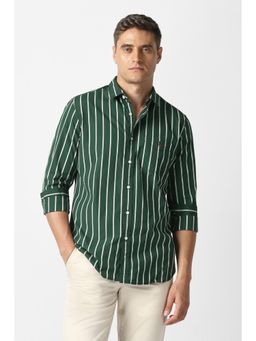 Van Heusen - Men Green Stripe Full Sleeves Casual Shirt