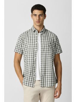 Van Heusen - Men Olive Check Half Sleeves Casual Shirt