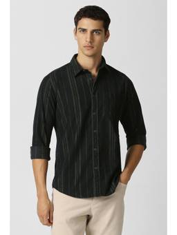 Van Heusen - Men Black Stripe Full Sleeves Casual Shirt