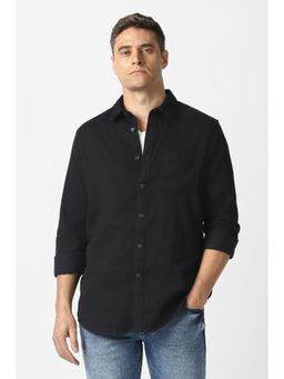 Van Heusen - Men Black Solid Full Sleeves Casual Shirt