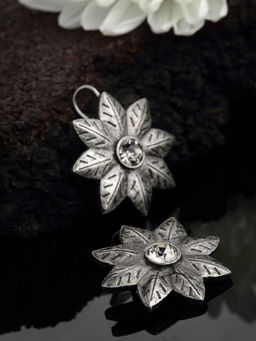 PANASH - Oxidized Silver-Toned Floral Shaped Drop Earrings