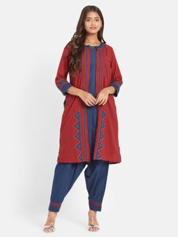 Fabindia - Red Cotton Applique Embroidered Salwar (Set of 3)