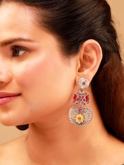 Voylla - Antique Elegance Pink-Red Stone Dangler Earrings