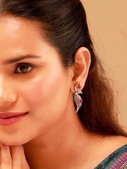 Voylla - Antique Elegance Pink Peacock Drop Earrings
