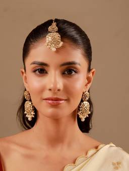 Voylla - Kundan White Smoke Cz-Pearl Gold Plated Jewellery Set