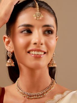 Voylla - Kundan Multi-Color Pearl-Beaded Gold Plated Necklace Set